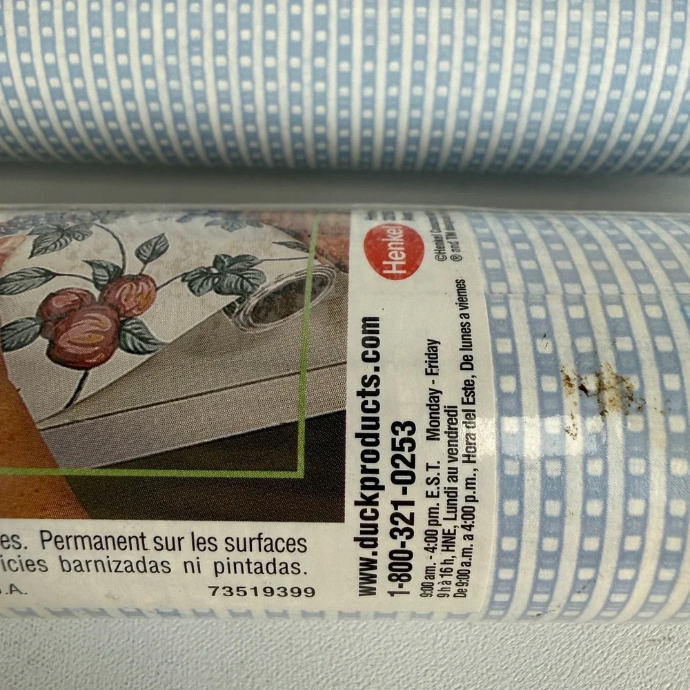 Vintage Duck Brand Self Adhesive Easy Liner BLUE STRIPE CHECK 90s Kitchen Drawer